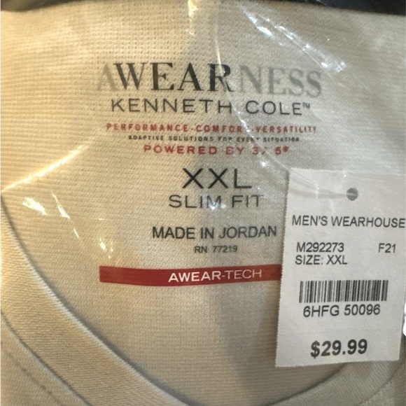 Men’s Kenneth Cole Awearness Slim Fit Short Sleeve V-Neck T-Shirt Bone XXL - Picture 5 of 7